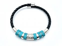 Created Turquoise Leather Torque Bangle