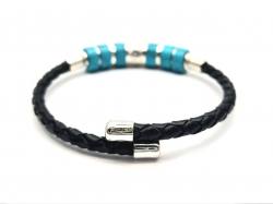 Created Turquoise Leather Torque Bangle