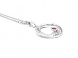 Silver Ruby & CZ Circle Pendant & Chain