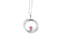 Silver Ruby & CZ Circle Pendant & Chain