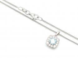 Silver Aquamarine & CZ Cluster Pendant & Chain