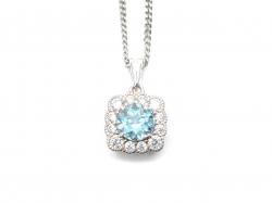 Silver Aquamarine & CZ Cluster Pendant & Chain