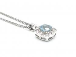 Silver Aquamarine & CZ Cluster Pendant & Chain