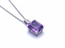 Silver Amethyst and CZ Pendant and Chain