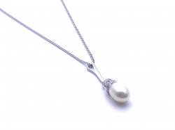Silver Freshwater Pearl and CZ Pendant and Chain