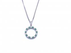 Silver Emereld & CZ Pendant & Chain 16-18 Inch