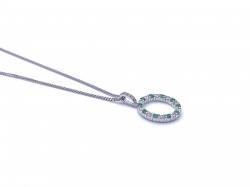 Silver Emereld & CZ Pendant & Chain 16-18 Inch