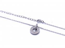 Silver CZ Set Disc Pendant & Chain