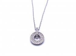 Silver CZ Set Disc Pendant & Chain