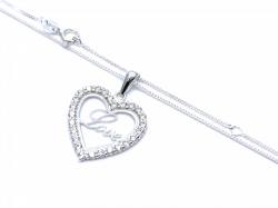 Silver CZ Love Heart Pendant & Chain