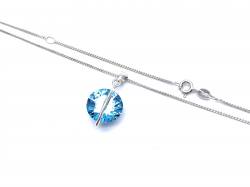 Silver Round Blue CZ Pendant & Chain