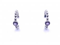 Silver Amethyst Bobble Hoop Stud Earrings 14mm