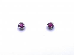 Silver Ruby Stud Earrings 3mm