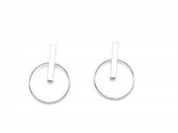 Silver Round & Bar Stud Earrings