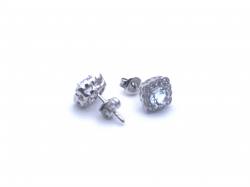 Silver Aquamarine & CZ Cluster Stud Earrings