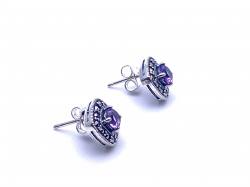 Silver and Marcasite Amethyst Stud Earrings