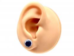 Silver Blue & White CZ Halo Style Stud Earrings