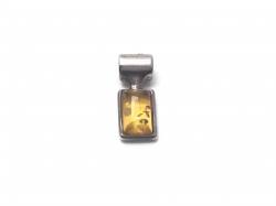 Silver Amber Oblong Pendant