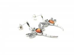 Silver Amber Dragonfly Stud Earrings
