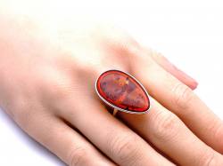 Silver Amber Adjustable Ring