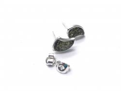 Silver Green Amber Stud Earrings 12 x 8mm