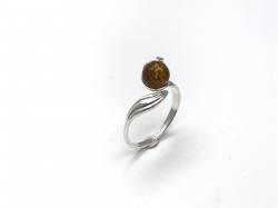 Silver Amber Round Ball Ring