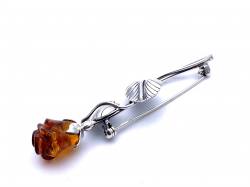Silver Amber Rose Brooch