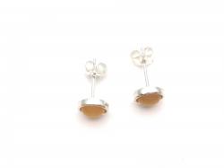 Silver Yellow Amber Round Stud Earrings