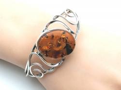 Silver Amber Open Bangle