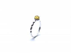 Silver Green Amber Solitaire Ring