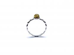 Silver Green Amber Solitaire Ring