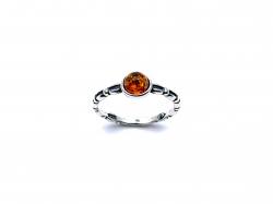Silver Amber Solitaire Ring