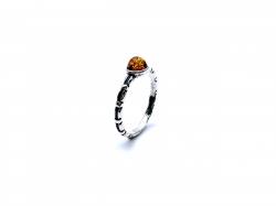 Silver Amber Solitaire Ring
