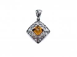 Silver Amber Fancy Square Pendant