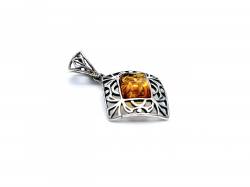 Silver Amber Fancy Square Pendant