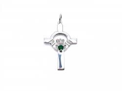 Silver Green Agate Claddagh Cross Pendant