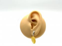 Silver Yellow Amber Circle Stud Earrings
