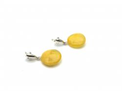 Silver Yellow Amber Circle Stud Earrings