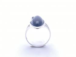 Silver Oval Black Whitby Jet Ring Size P