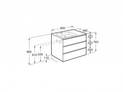 Roca The Gap Walnut 800mm 3 Drawer Vanity Unit with Left Hand Basin