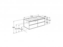 Roca The Gap Nordic Ash 1200mm 4 Drawer Wall Hung Vanity Unit with 2 Basins