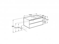 Roca The Gap Matt White 1000mm 2 Drawer Vanity Unit with Right Hand Basin