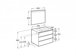 Roca The Gap City Oak 800mm 3 Drawer Vanity Unit with Basin and Eidos LED Mirror
