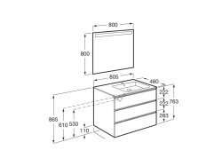 Roca The Gap City Oak 800mm 3 Drawer Vanity Unit with Right Handed Basin and Eidos LED Mirror
