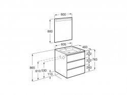 Roca The Gap Nordic Ash 600mm 3 Drawer Vanity Unit with Basin and Eidos LED Mirror