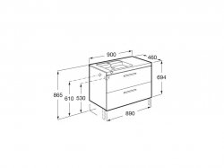 Roca Prisma Gloss White & Textured Ash 900mm Basin & Unit with 2 Drawers - Left Hand