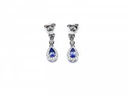 Silver Tanzanite & CZ Drop Stud Earrings