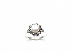 Silver and Marcasite Dress Pearl Ring