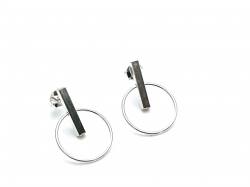 Silver Circle & Bar Stud Earrings