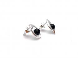 Silver Black Whitby Jet Stud Earrings